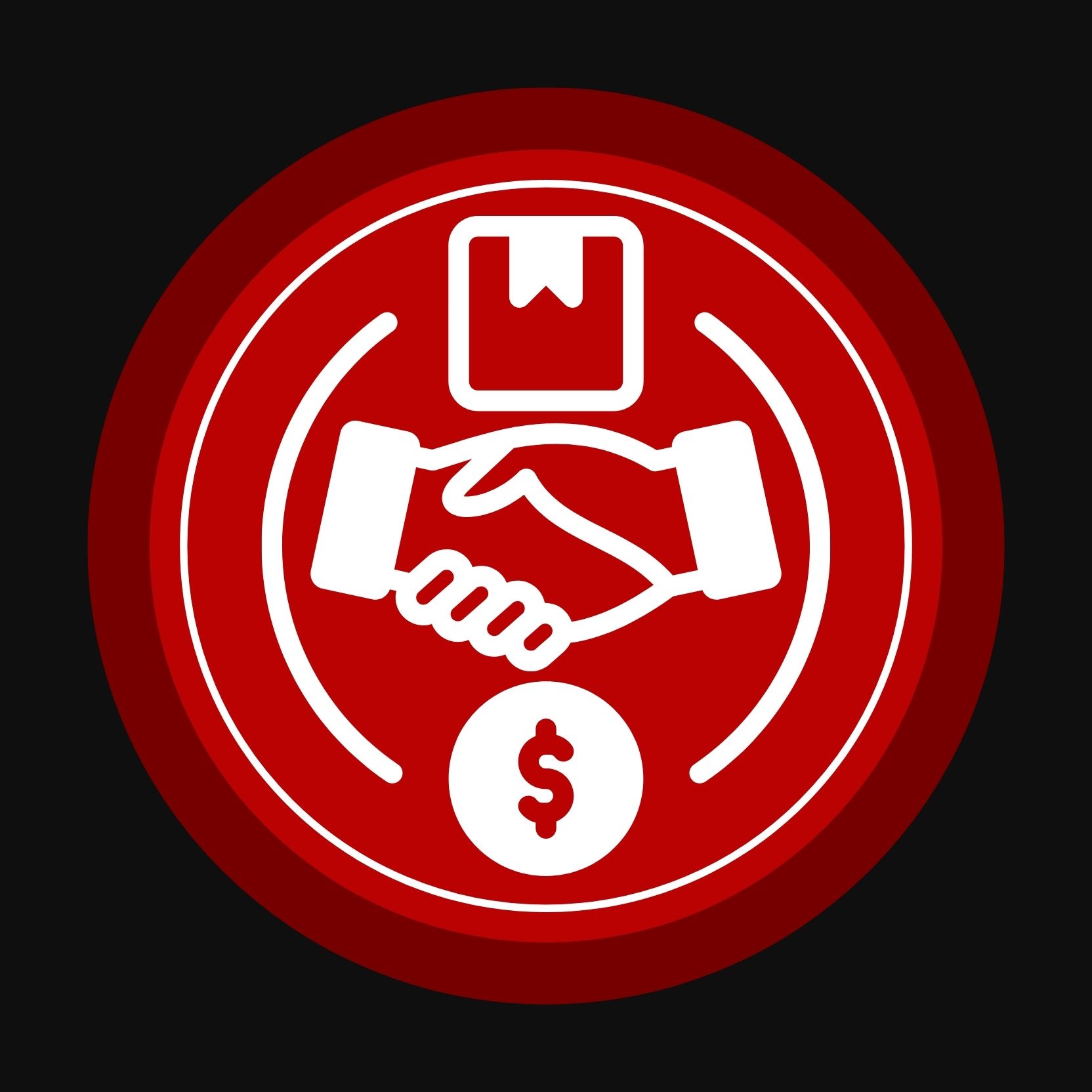 Handshake icon with a package and dollar sign representing a successful application